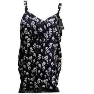 NEW Simply Vera Wang Small Halter Tank Top straps black white floral dressy NWT